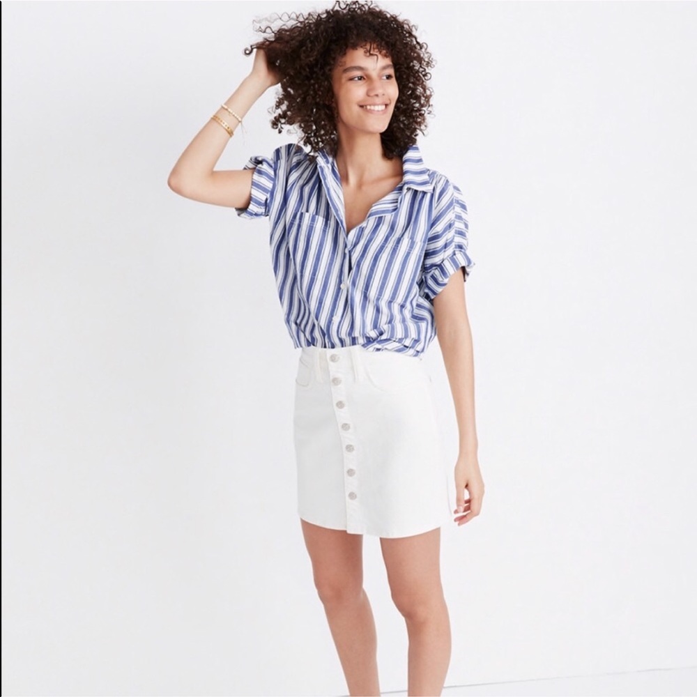 Madewell stretch denim straight mini skirt- white